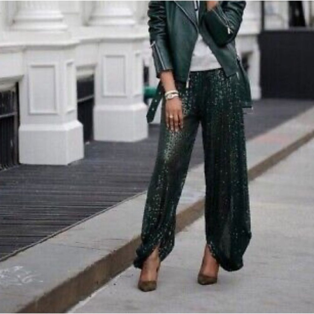 Zara blogger favorite dark green sequin balloon pants limited edition